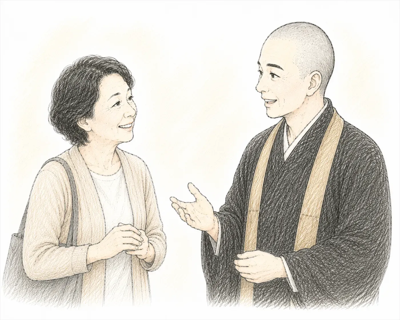 笑顔で話す檀信徒と住職